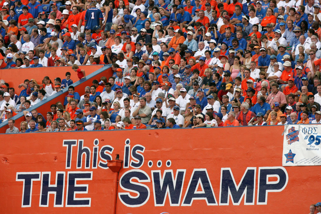 GAINESVILLE, FL - SEPTEMBER 2:  University of Florida Gators fans watch the action during the game against the Southern Miss Golden Eagles at Ben Hill Griffin Stadium on September 2, 2006 in Gainesville, Florida.  The Gators defeated the Eagles 34-7.  (Photo by Doug Benc/Getty Images)