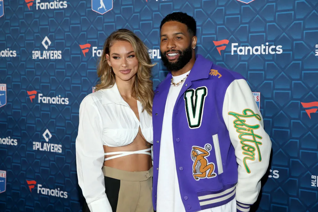 LOS ANGELES, CALIFORNIA - JULY 18: (L-R) Lauren Wood and Odell Beckham Jr. attend the “Players Party” co-hosted by Michael Rubin, MLBPA and Fanatics at City Market Social House on July 18, 2022 in Los Angeles, California. (Photo by Phillip Faraone/Getty Images for Fanatics )