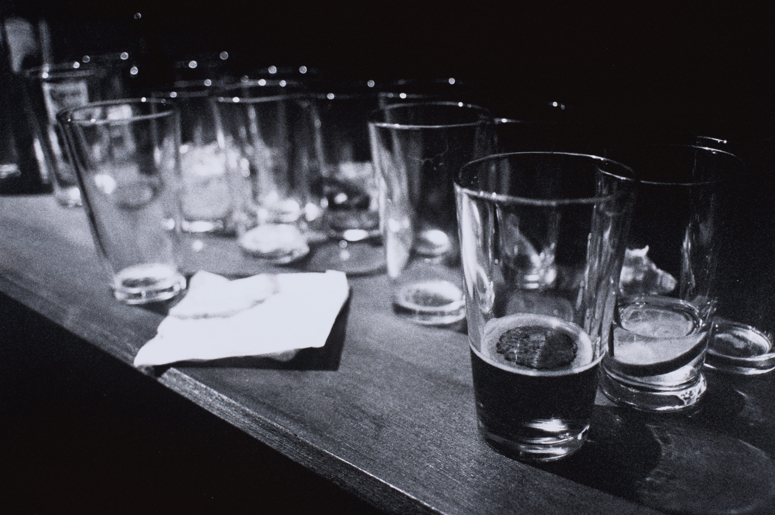 Empty Beer Glasses on Table