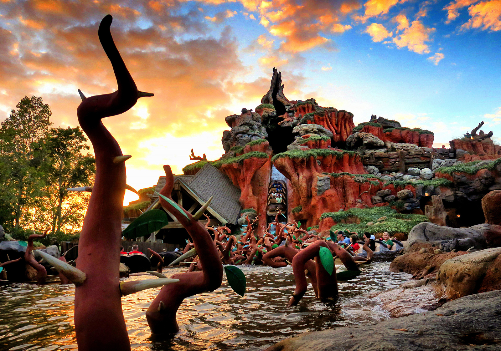 The sun sets on Splash Mountain in the Magic Kingdom at Walt Disney World, Thursday, Dec. 7, 2022. The popular attraction opened in 1992 and will close permanently on Jan. 23, 2023, to be repurposed with a new theme as âTiana's Bayou Adventure.â (Joe Burbank/Orlando Sentinel/Tribune News Service via Getty Images)