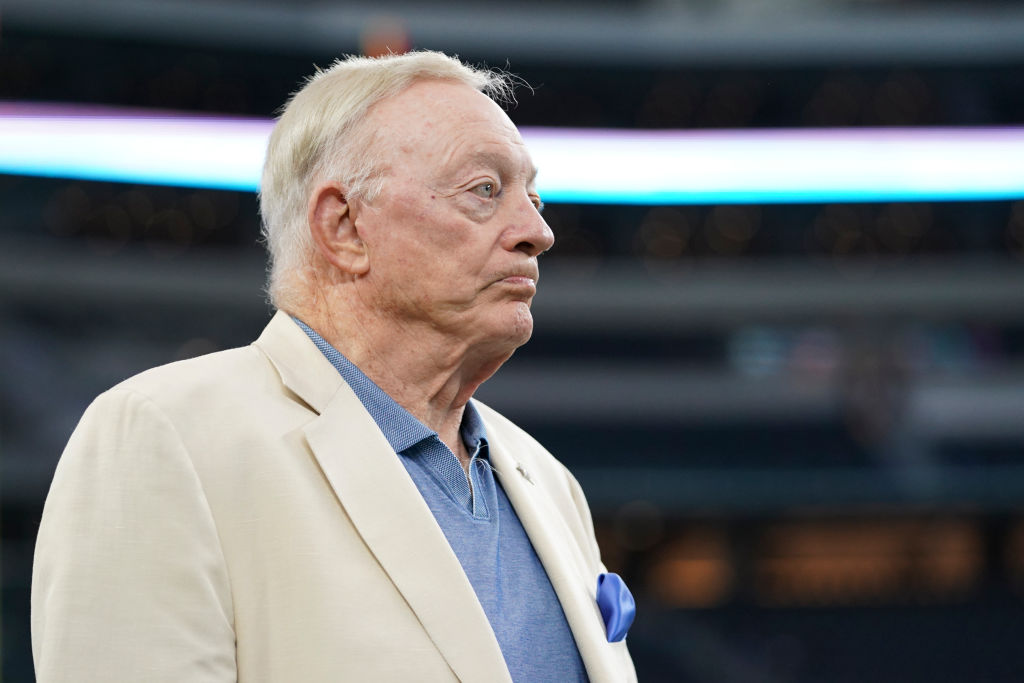 ARLINGTON, TEXAS - AUGUST 29: Dallas Cowboys owner owner Jerry Jones looks on prior to an NFL game against the Jacksonville Jaguars at AT&T Stadium on August 29, 2021 in Arlington, Texas. (Photo by Cooper Neill/Getty Images)