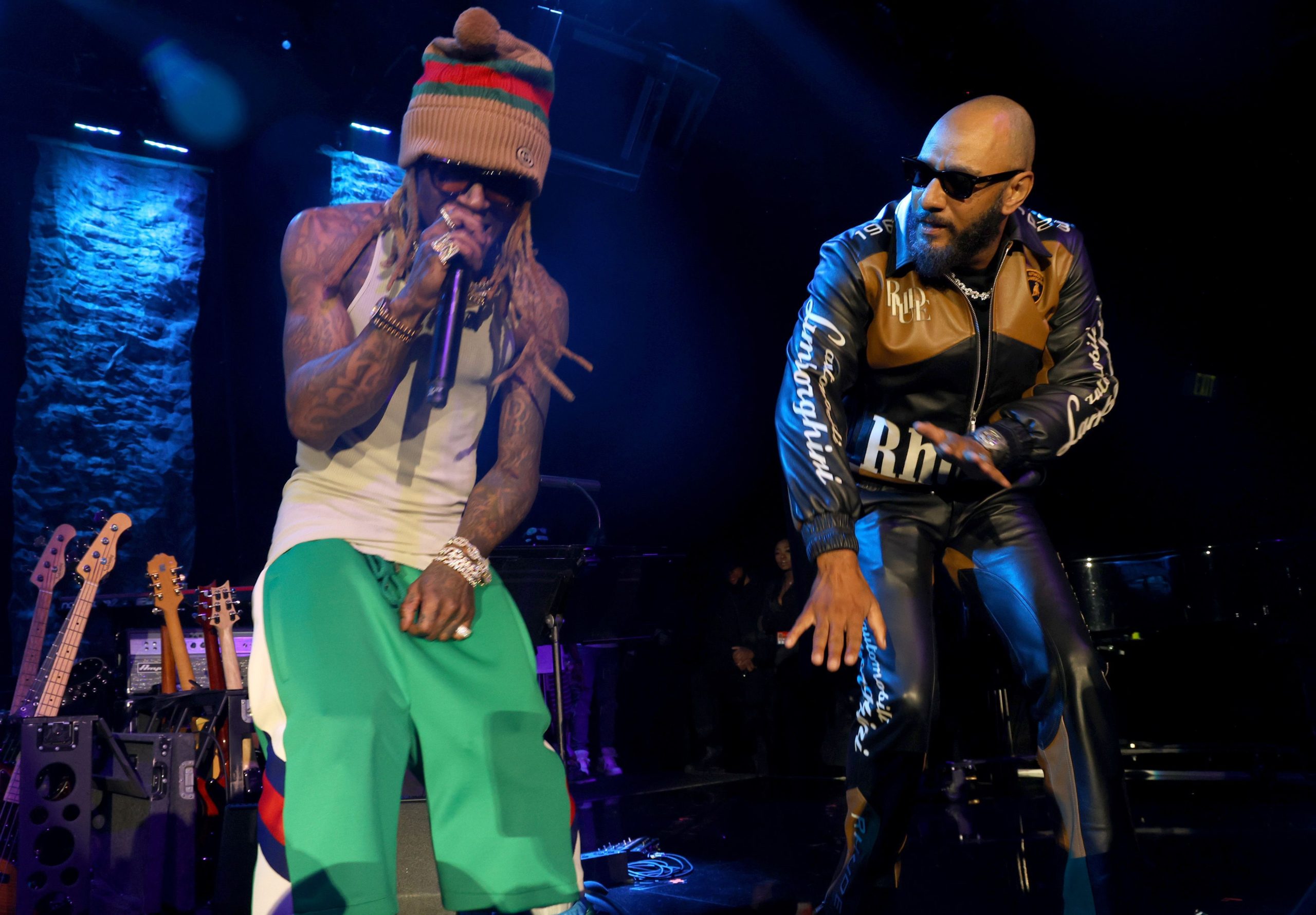 LOS ANGELES, CALIFORNIA - FEBRUARY 04: (L-R) Lil Wayne and Swizz Beatz perform onstage during the Pre-GRAMMY Gala & GRAMMY Salute to Industry Icons Honoring Julie Greenwald and Craig Kallman on February 04, 2023 in Los Angeles, California. (Photo by Johnny Nunez/Getty Images for The Recording Academy)