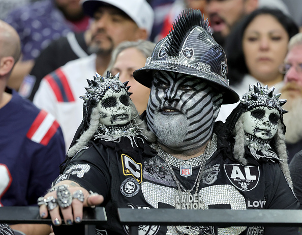 LAS VEGAS, NEVADA - DECEMBER 18: Las Vegas Raiders fan "The Hollywood Raider" looks on during the team's game against the New England Patriots at Allegiant Stadium on December 18, 2022 in Las Vegas, Nevada. The Raiders defeated the Patriots 30-24. (Photo by Ethan Miller/Getty Images)