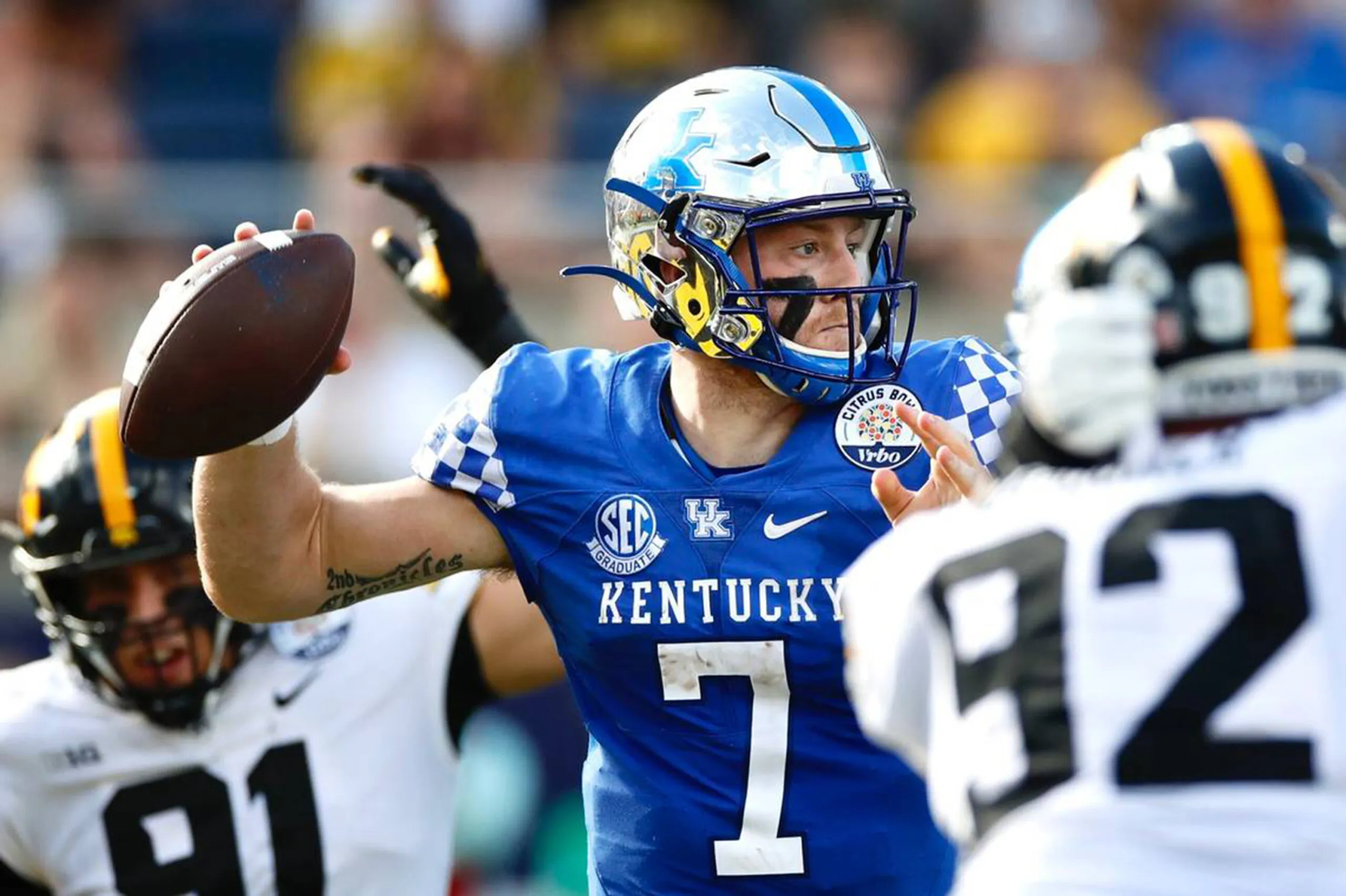 Will Levis has positioned himself to become a high NFL Draft pick in 2023, depending on whom you ask. The Kentucky quarterback has room to grow in terms of passing accuracy, but also possesses the physical tools to do so. (Silas Walker/Lexington Herald-Leader/Tribune News Service via Getty Images)