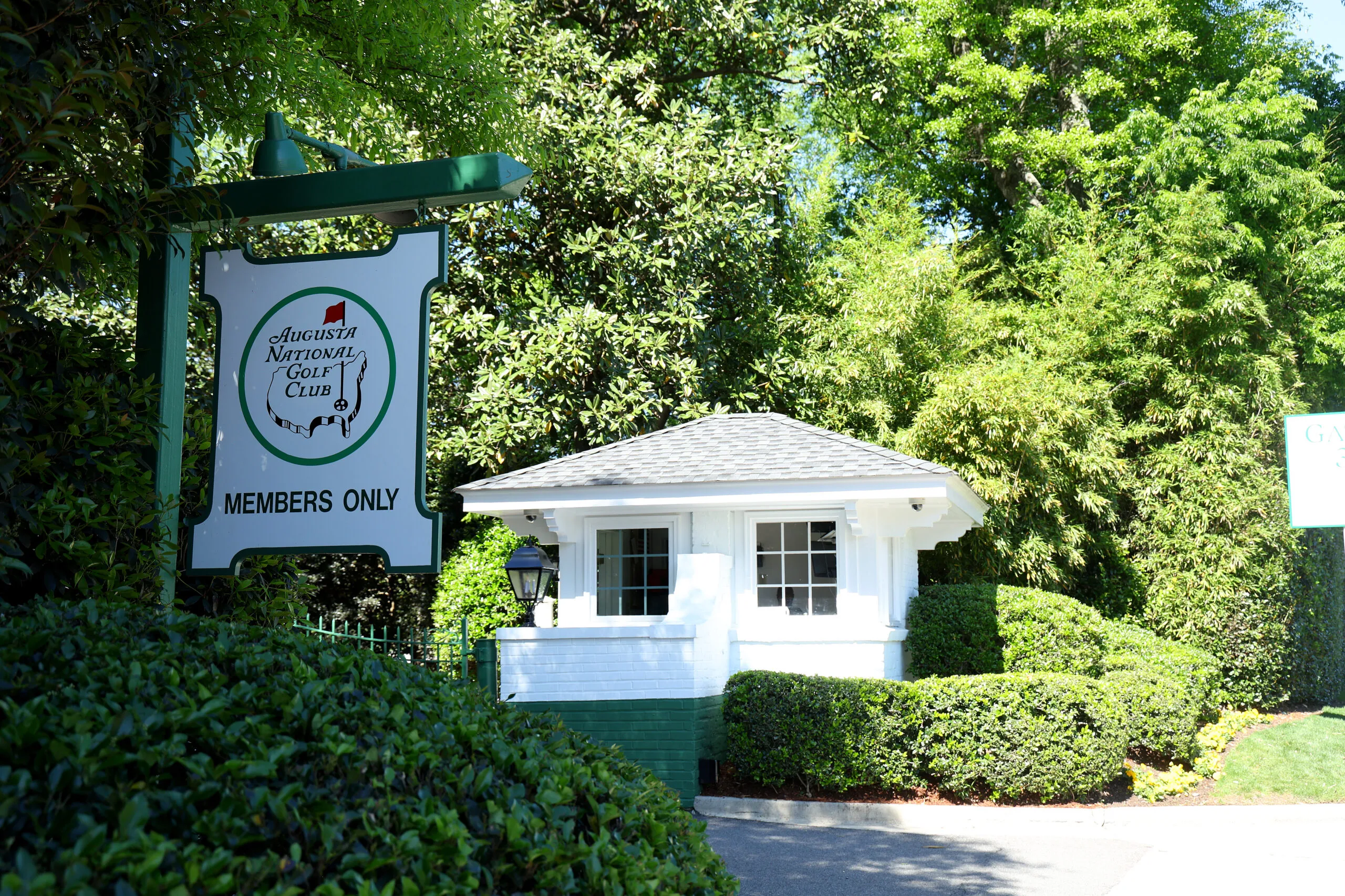 AUGUSTA, GEORGIA - APRIL 02: A general view of the entrance to Augusta National Golf Club prior to the 2023 Masters Tournament at Augusta National Golf Club on April 02, 2023 in Augusta, Georgia. (Photo by Andrew Redington/Getty Images)