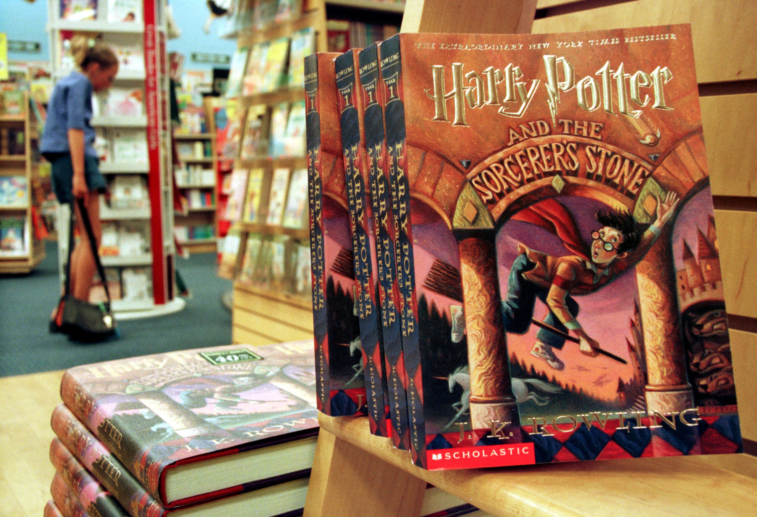 372284 01: Copies of author J. K. Rowling's Harry Potter series story books sit in a bookstore July 6, 2000 in Arlington, Va. Rowling's fourth book, "Harry Potter and the Goblet of Fire," is due for release just after midnight on July 8. (Photo by Alex Wong/Newsmakers)