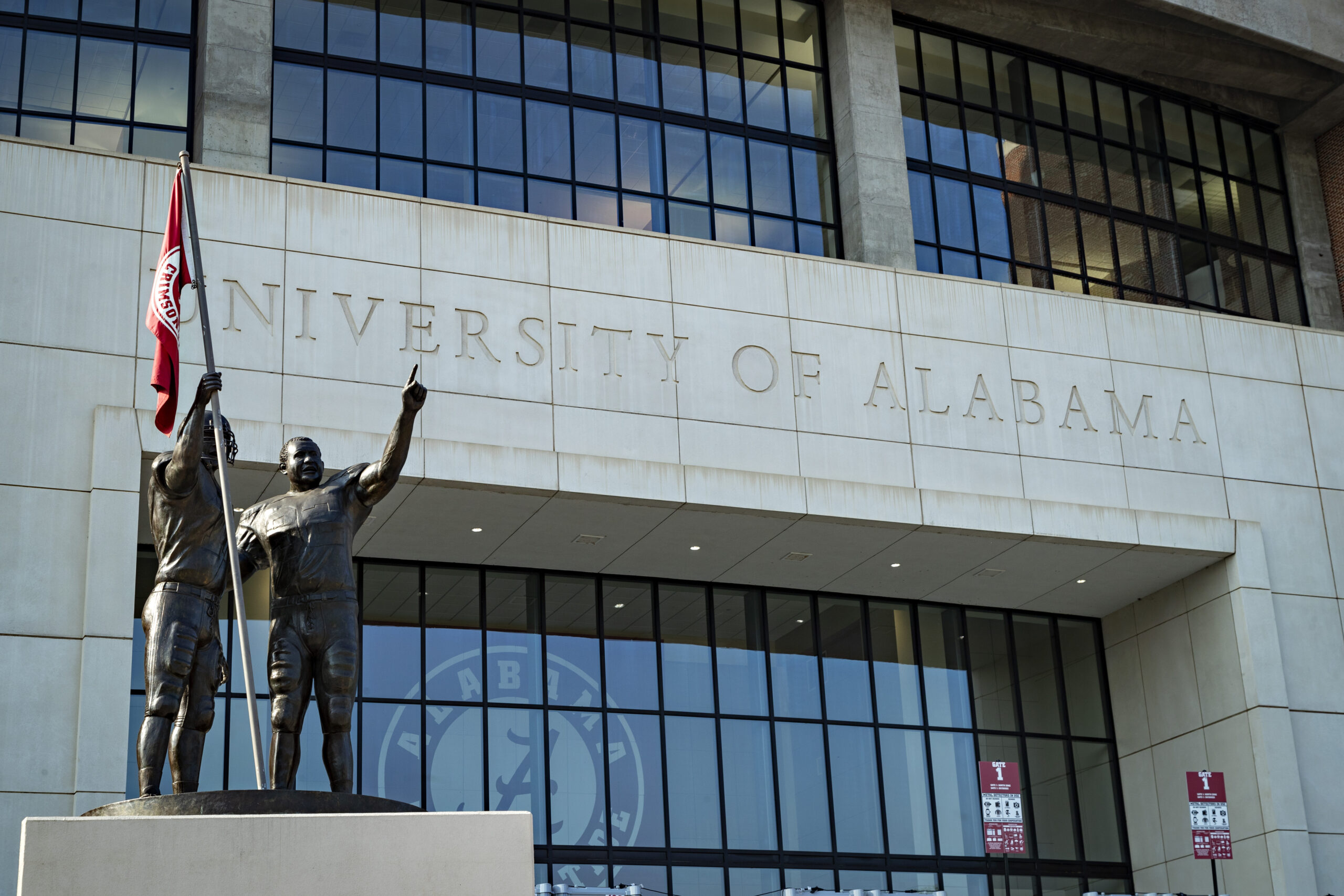 TUSCALOOSA, AL - SEPTEMBER 22:  Statue outside of  Bryant-Denny Stadium on the campus of the University of Alabama before a game between the Alabama Crimson Tide and the Texas A&M Aggies at Bryant-Denny Stadium on September 22, 2018 in Tuscaloosa, Alabama.  (Photo by Wesley Hitt/Getty Images)