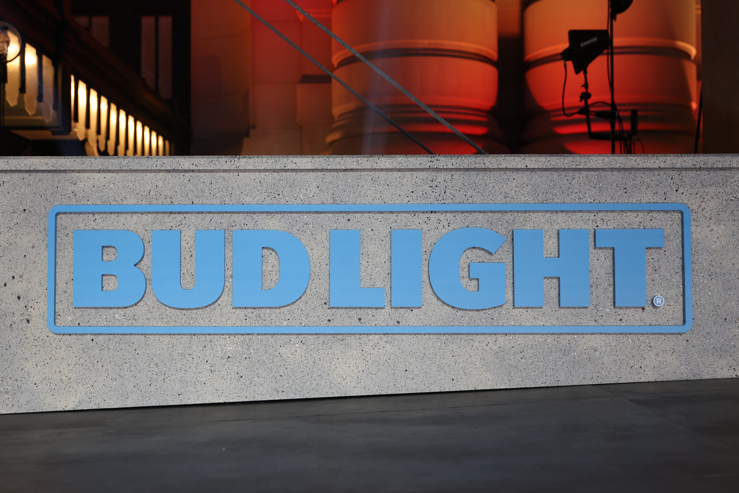 KANSAS CITY, MO - APRIL 28: A view of the Bud Light logo on the stage during the NFL Draft on April 28, 2023 at Union Station in Kansas City, MO. (Photo by Scott Winters/Icon Sportswire via Getty Images)
