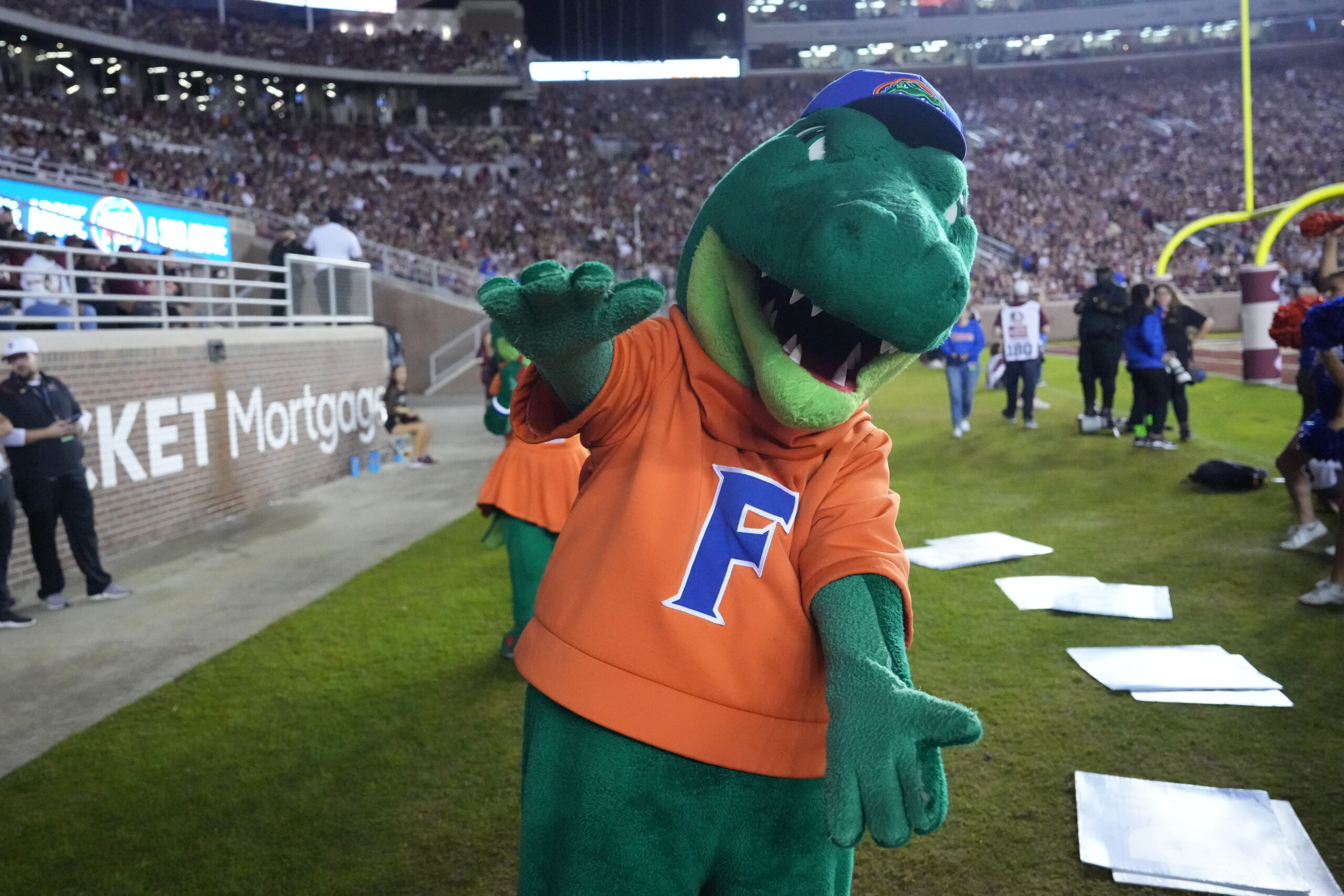 TALLAHASSEE, FL - NOVEMBER 25: The field goal mascot poses for a photo during the game between the Florida Gators and the Florida State Seminoles on Friday, November 25, 2022 at Bobby Bowden Field at Doak Campbell Stadium (Photo by Peter Joneleit/Icon Sportswire via Getty Images)