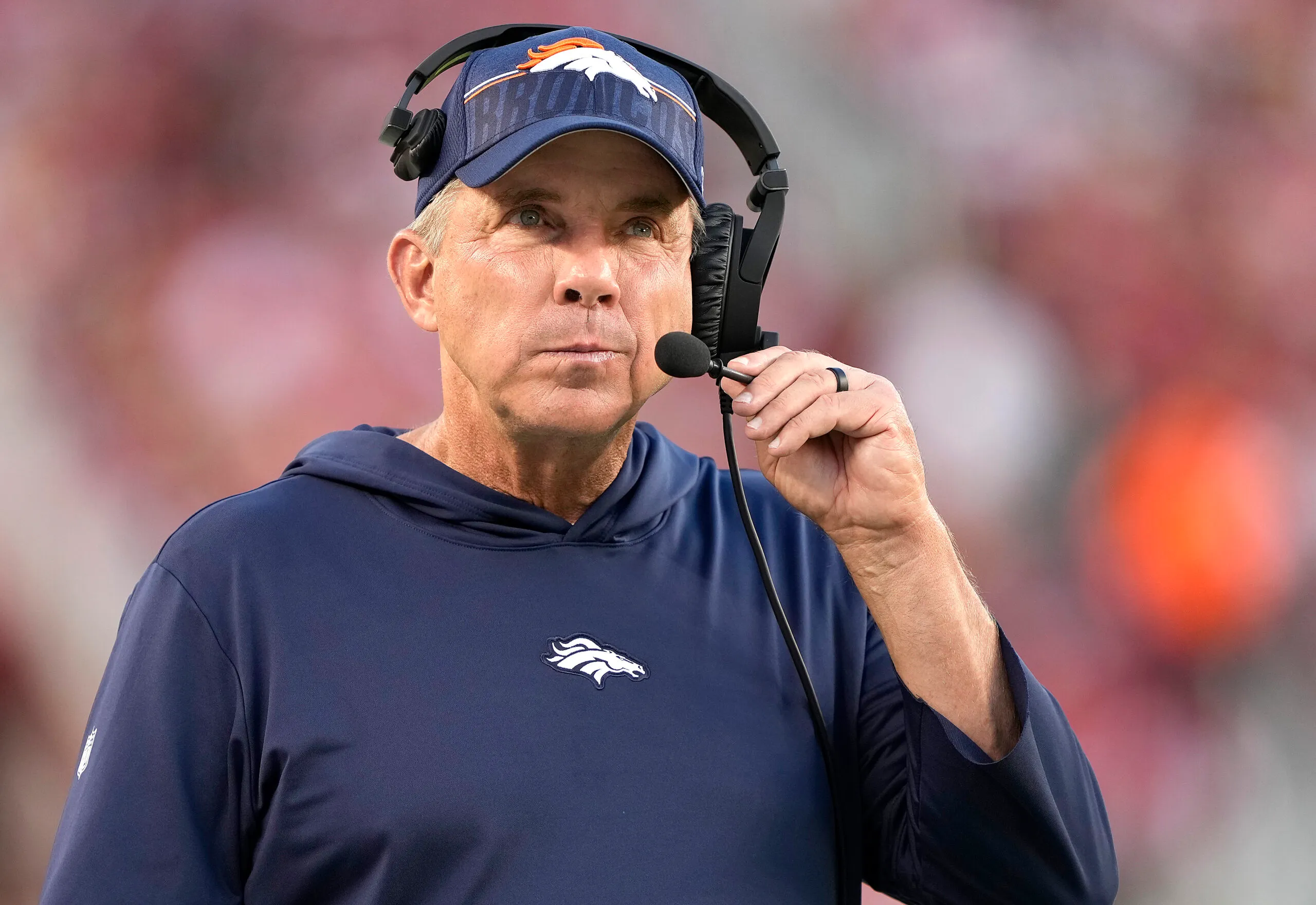 SANTA CLARA, CALIFORNIA - AUGUST 19: Head coach Sean Payton of the Denver Broncos looks on from the sidelines against the San Francisco 49ers during the third quarter at Levi's Stadium on August 19, 2023 in Santa Clara, California. (Photo by Thearon W. Henderson/Getty Images)