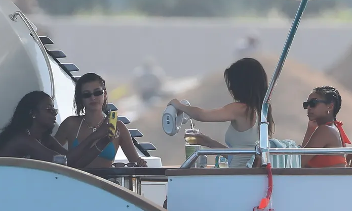 Kendall Jenner, Hailey Bieber, and Lori Harvey in Bikinis on Yacht Party